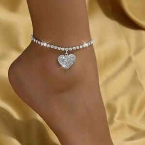 Silver Ankle Bracelet W Heart Charm